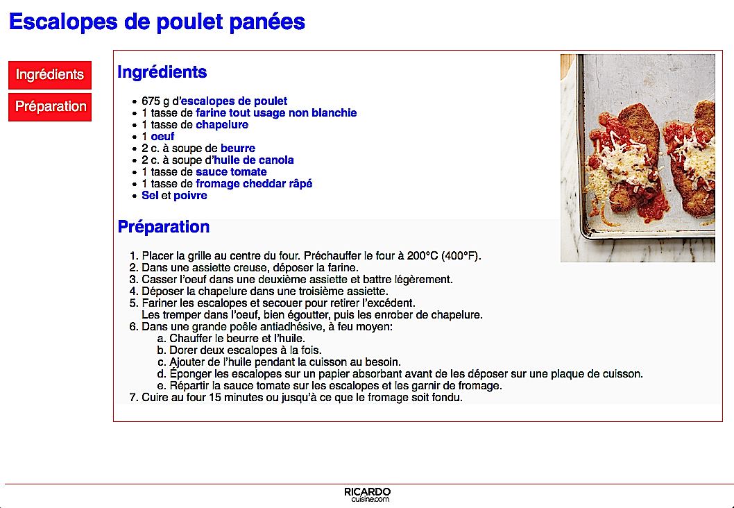 Présentation large de la recette