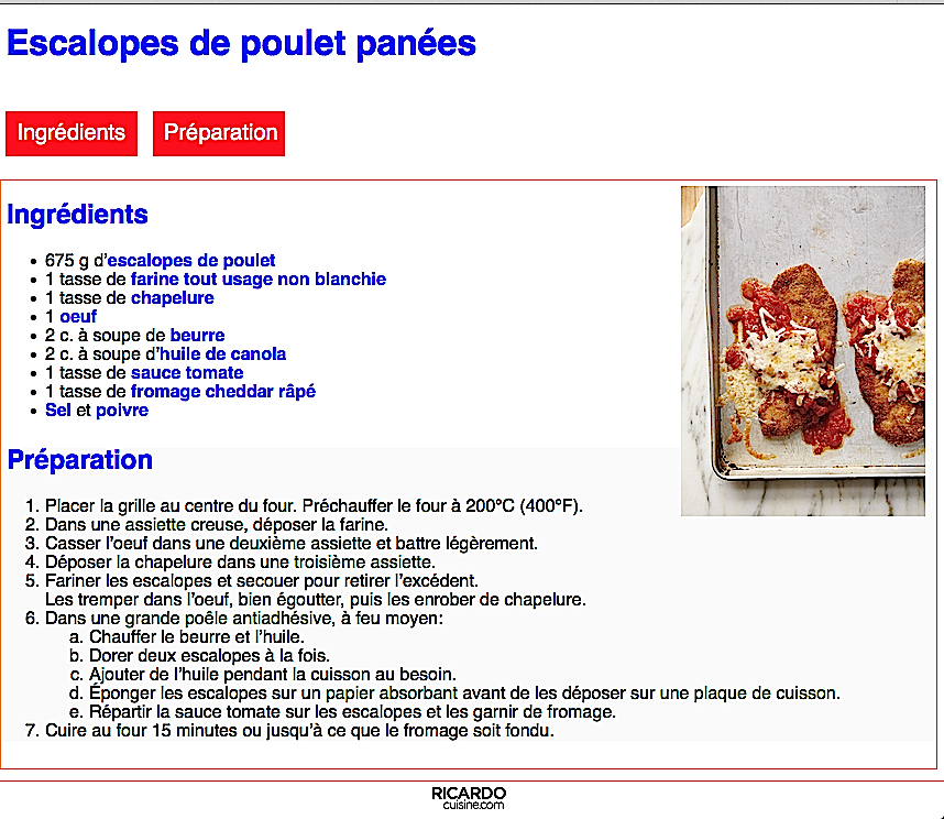 Présentation étroite de la recette